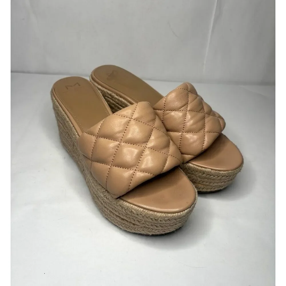 Marc Fisher Women's Velia Wedge Sandal Espadrilles Tan Platform Slip-On Heels